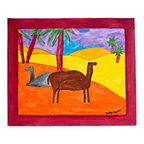 Vintage American Folk Art Primitive Outsider Art Camel Llama Painting - Signed