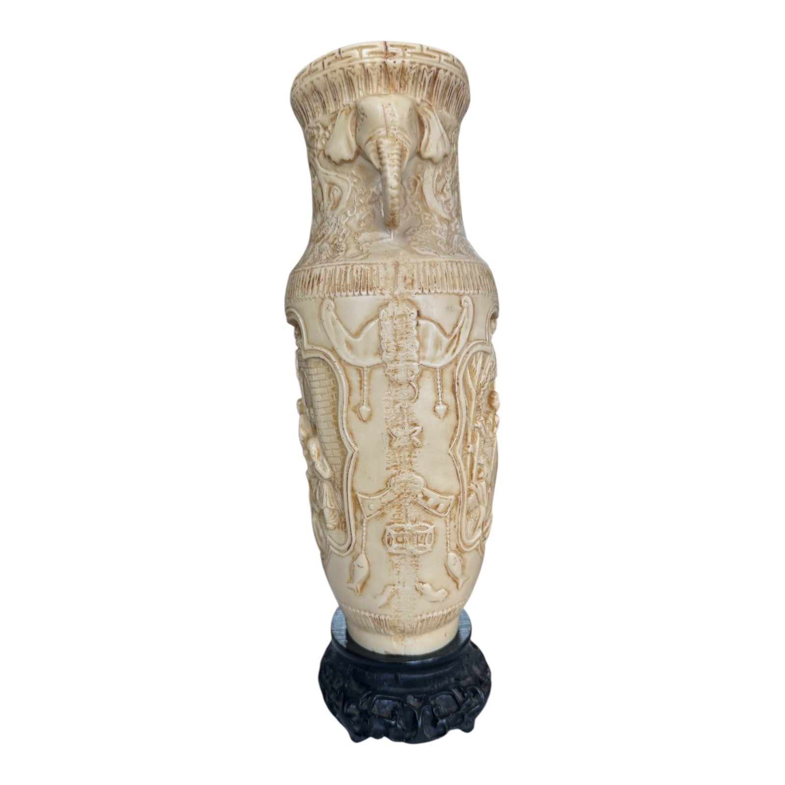 Vintage Asian Chinese Molded Composition Urn Vase with Elephant Handles
