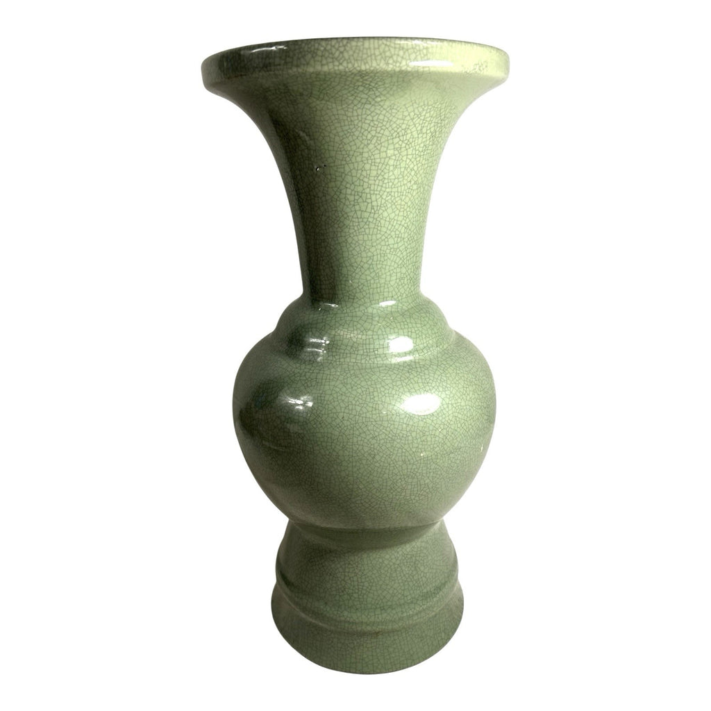 Antique Chinese Qing Dynasty Celadon Crackle Glass Ceramic Vase