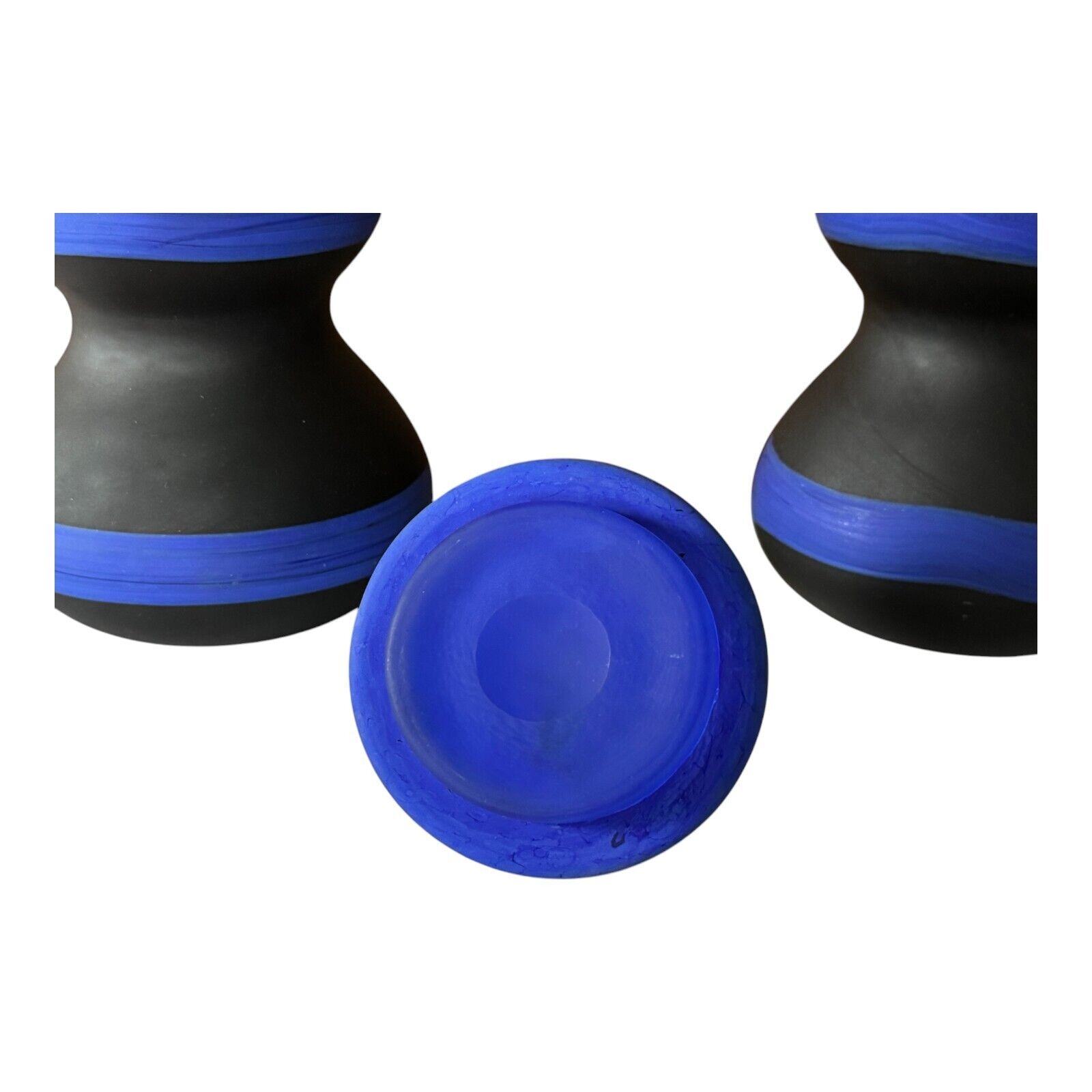 Vintage Murano Black & Blue Satin Art Glass Modernist Vases - Attr Fratelli Toso