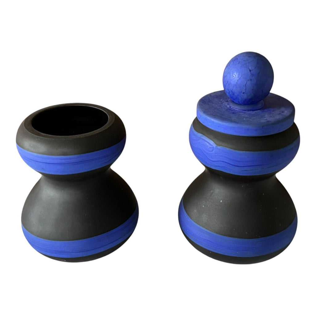 Vintage Murano Black & Blue Satin Art Glass Modernist Vases - Attr Fratelli Toso