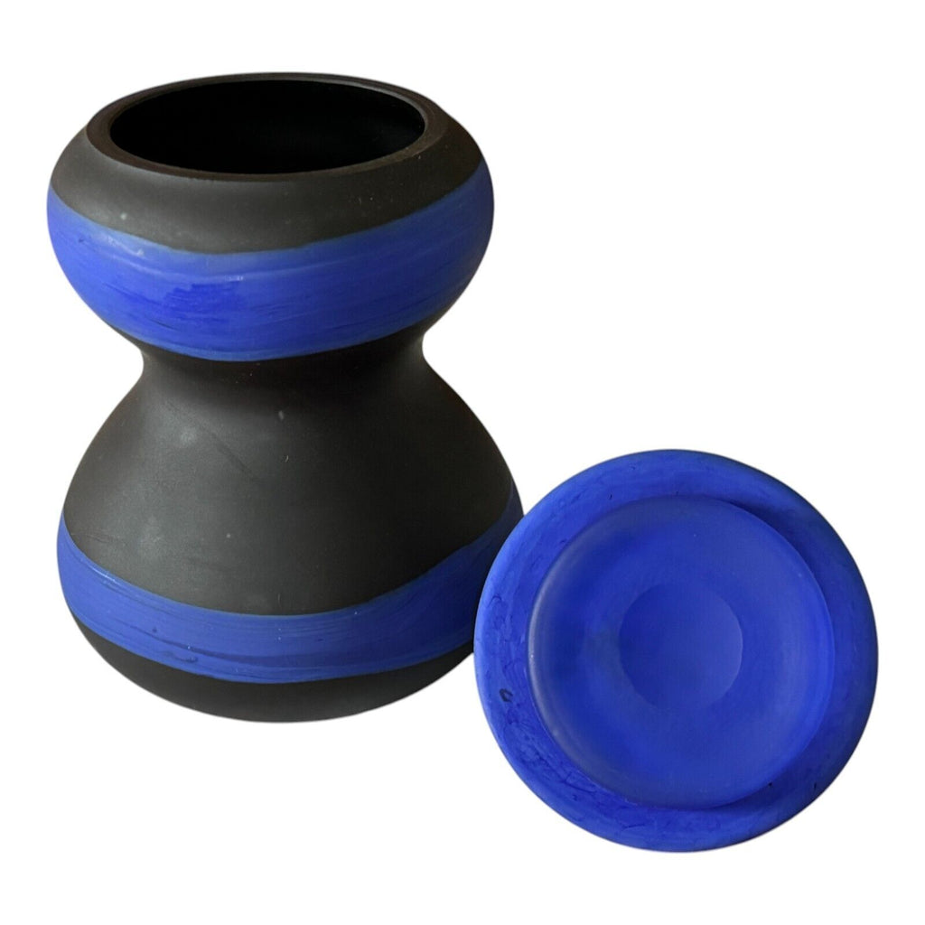 Vintage Murano Black & Blue Satin Art Glass Modernist Vases - Attr Fratelli Toso