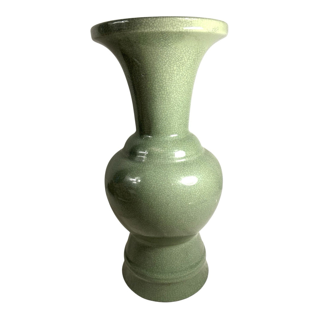 Antique Chinese Qing Dynasty Celadon Crackle Glass Ceramic Vase