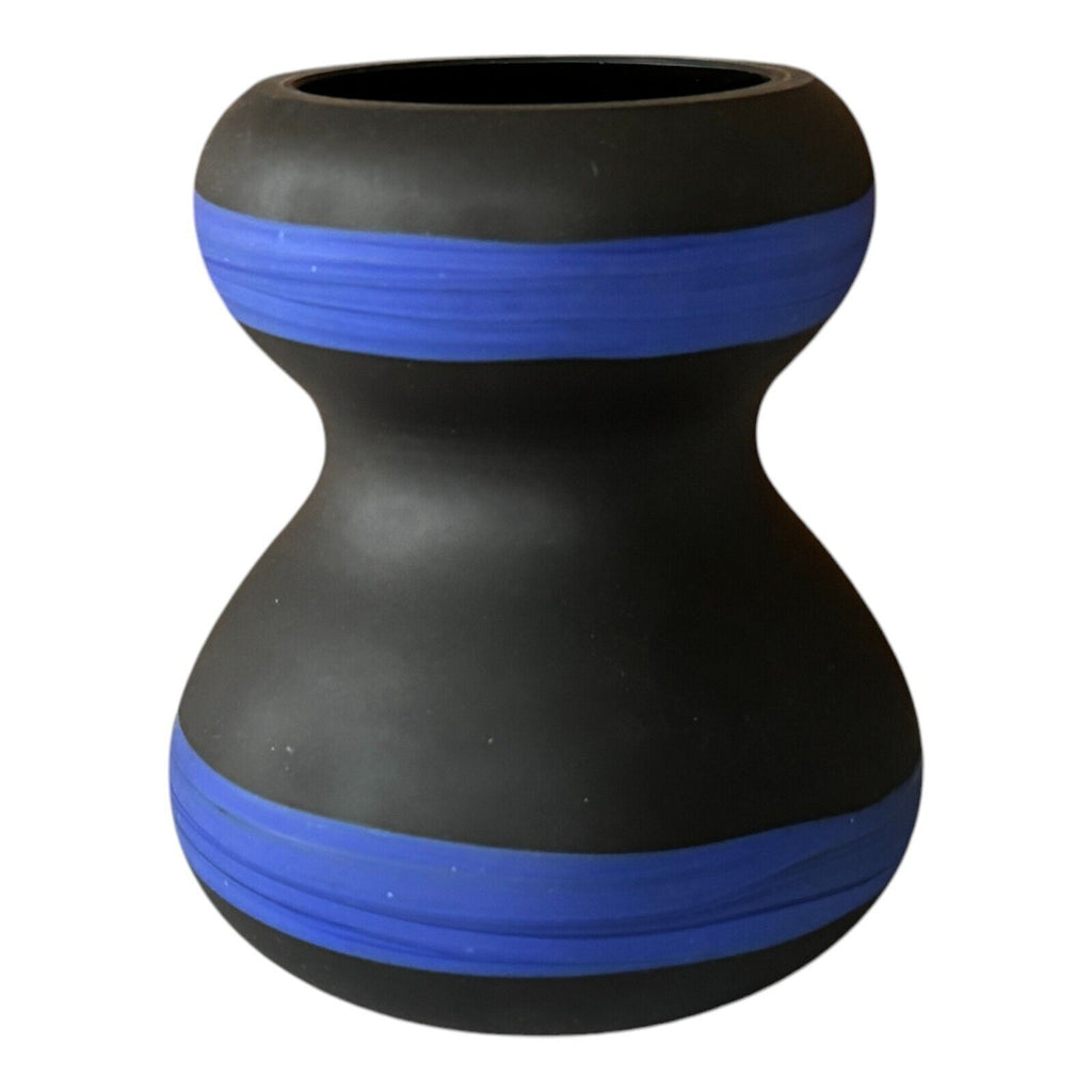 Vintage Murano Black & Blue Satin Art Glass Modernist Vases - Attr Fratelli Toso