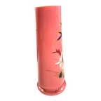 Antique French Painted Floral Opaline Pink Glass Vase