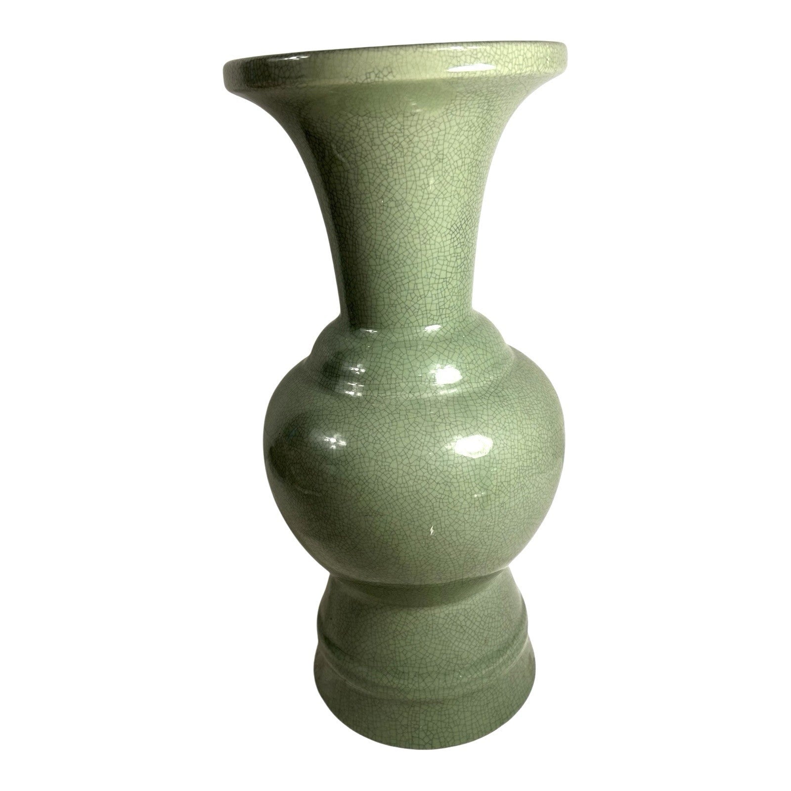 Antique Chinese Qing Dynasty Celadon Crackle Glass Ceramic Vase