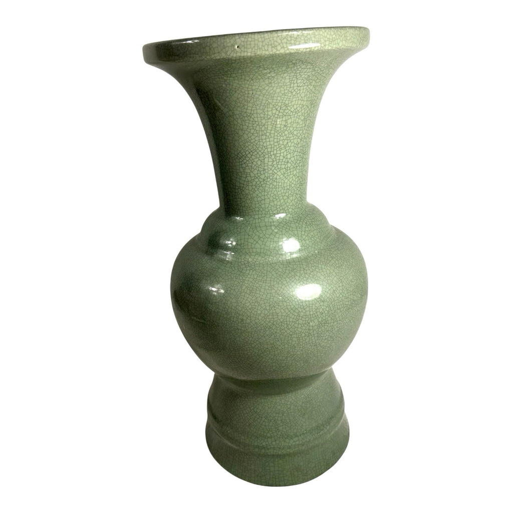 Antique Chinese Qing Dynasty Celadon Crackle Glass Ceramic Vase