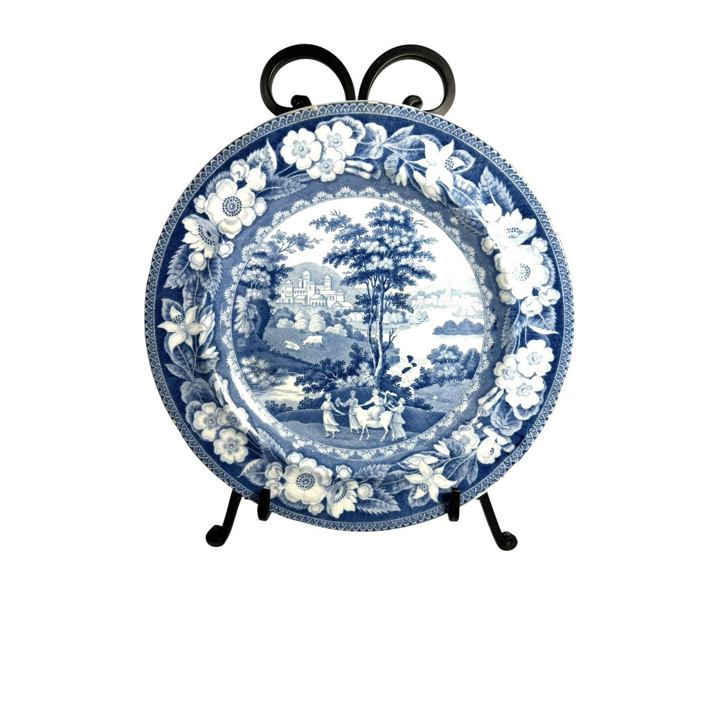 Antique Staffordshire Blue Transferware Riley Plate - Village Ladies