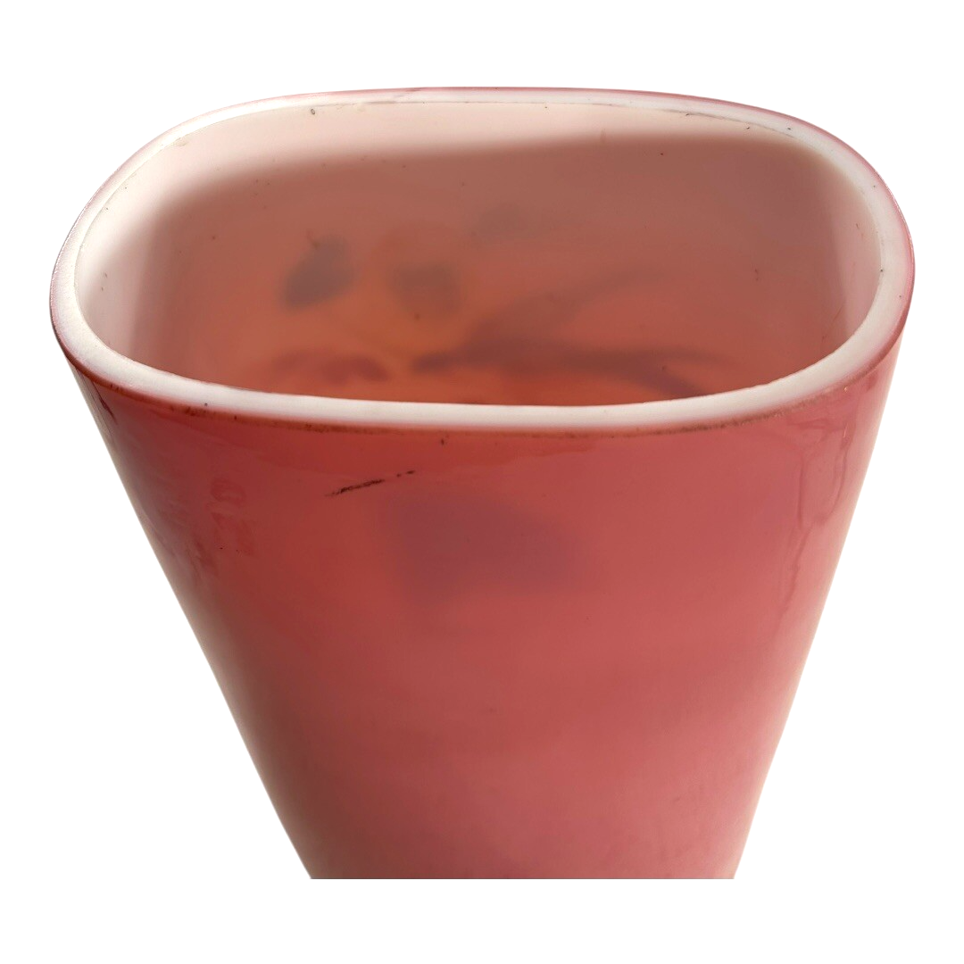 Antique French Painted Floral Opaline Pink Glass Vase