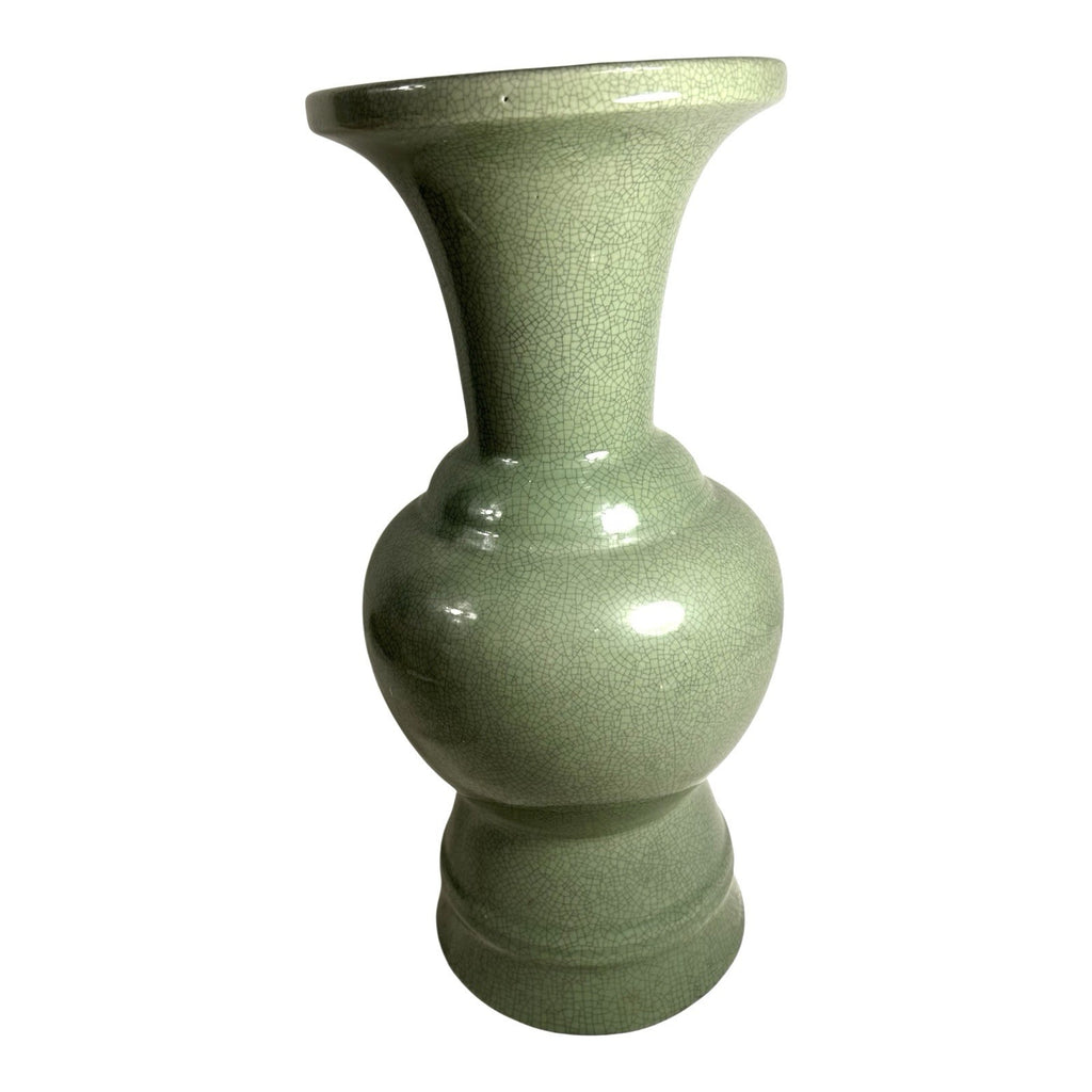 Antique Chinese Qing Dynasty Celadon Crackle Glass Ceramic Vase