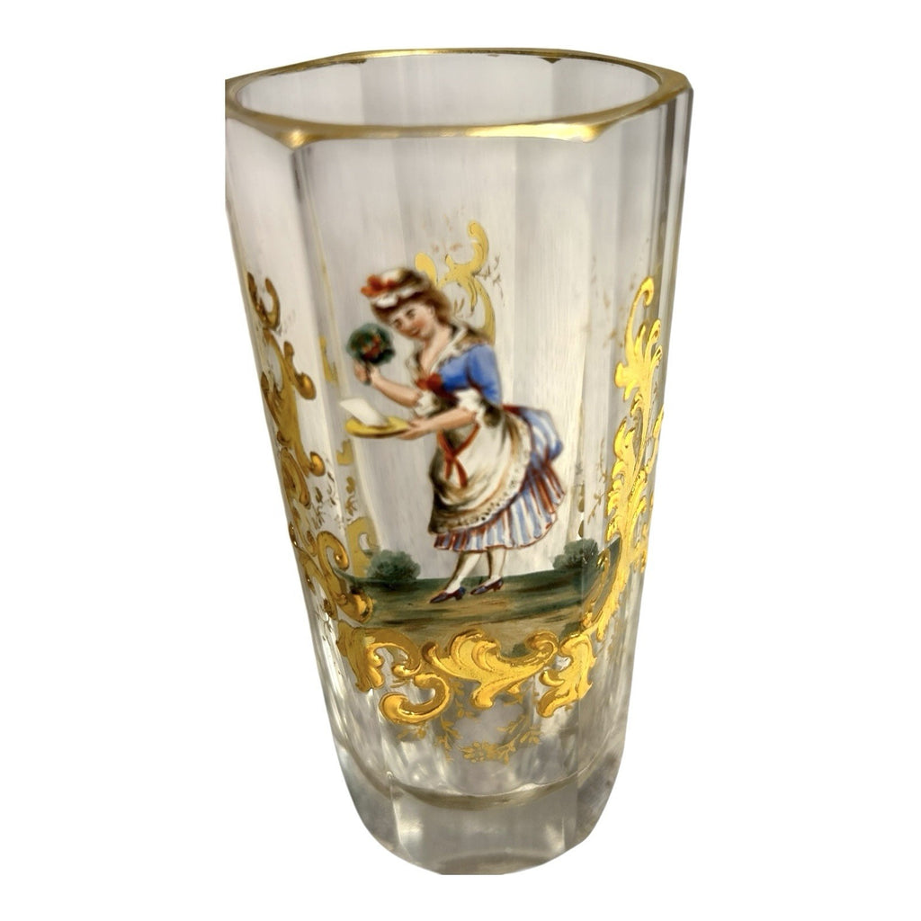 Antique Moser Six-Sided Hand Painted Cordial Glass