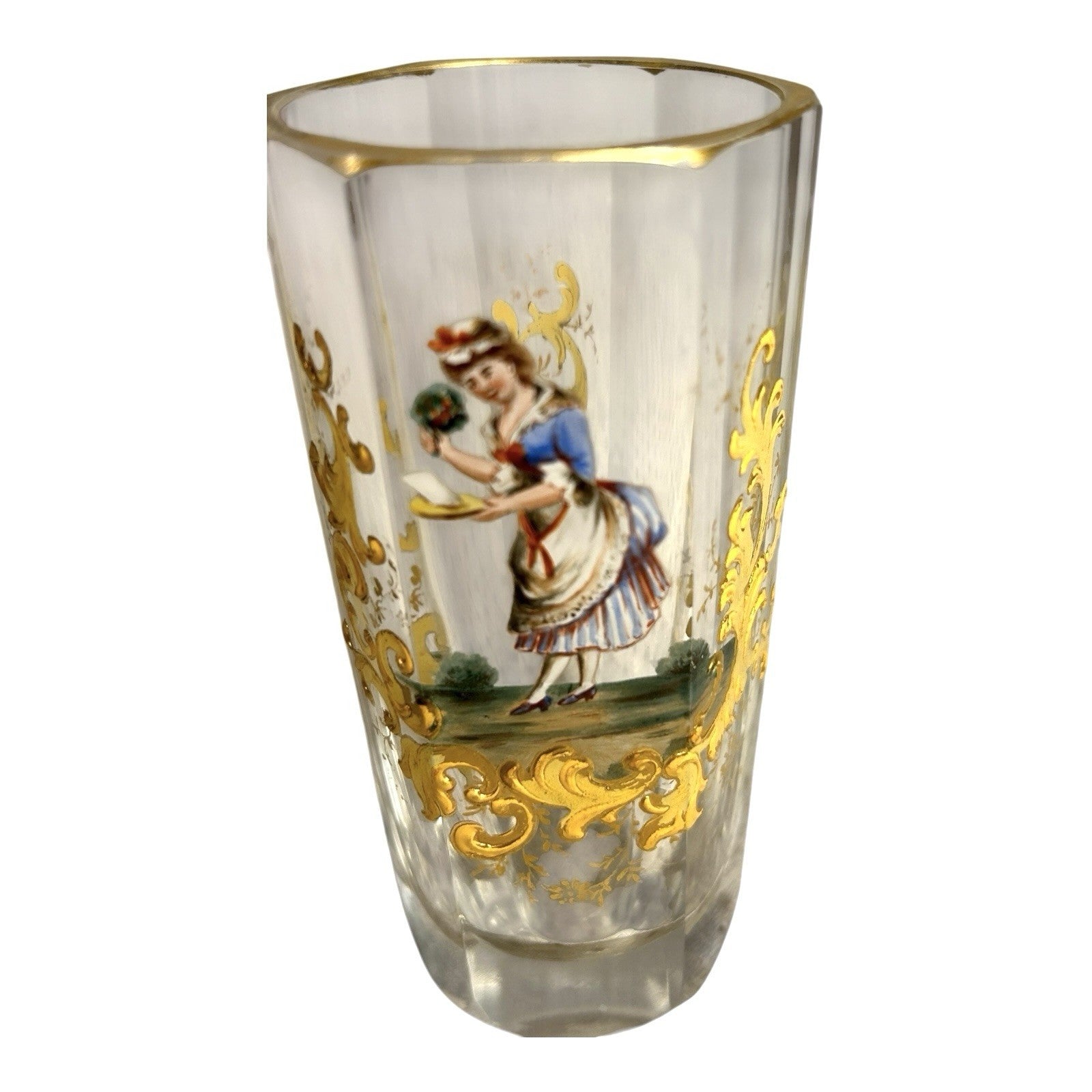 Antique Moser Six-Sided Hand Painted Cordial Glass