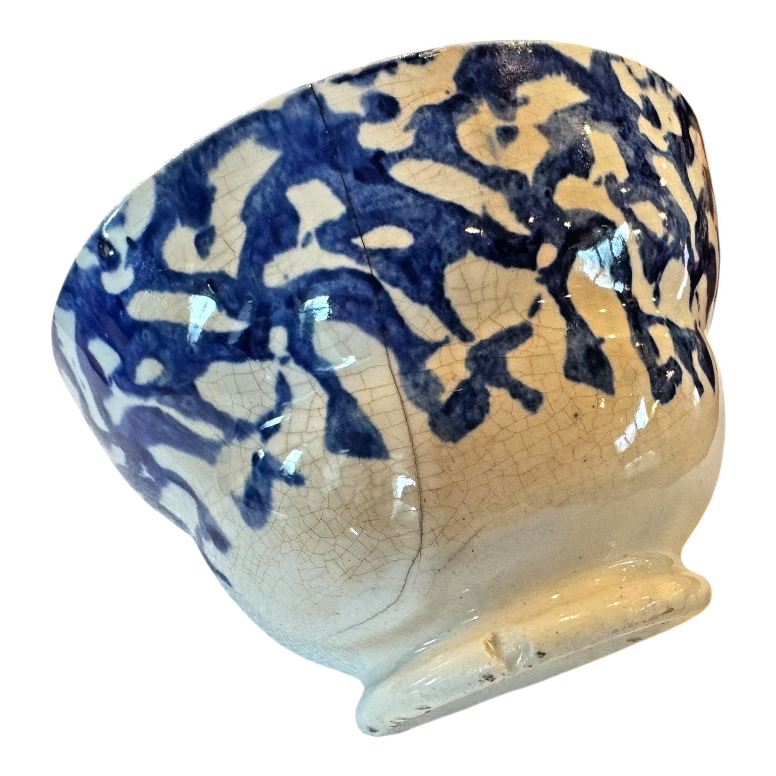 Antique Staffordshire Blue Spatterware Spongeware Cup & Saucer - Red Tulip