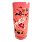 Antique French Painted Floral Opaline Pink Glass Vase