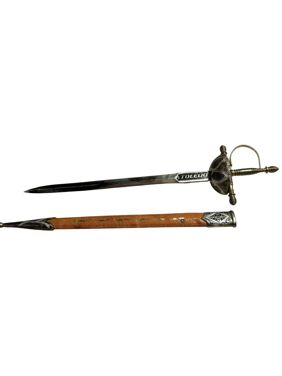 Vintage Toledo Spain Gold Silver Enamel Rapier Dagger Knife Letter Opener