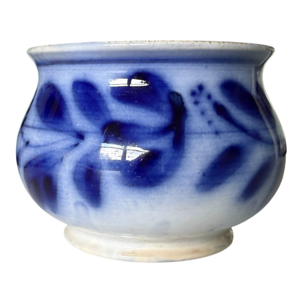 Antique Flow Blue Pottery Hand Painted Floral Jardiniere Cache Pot Bowl