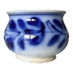 Antique Flow Blue Pottery Hand Painted Floral Jardiniere Cache Pot Bowl
