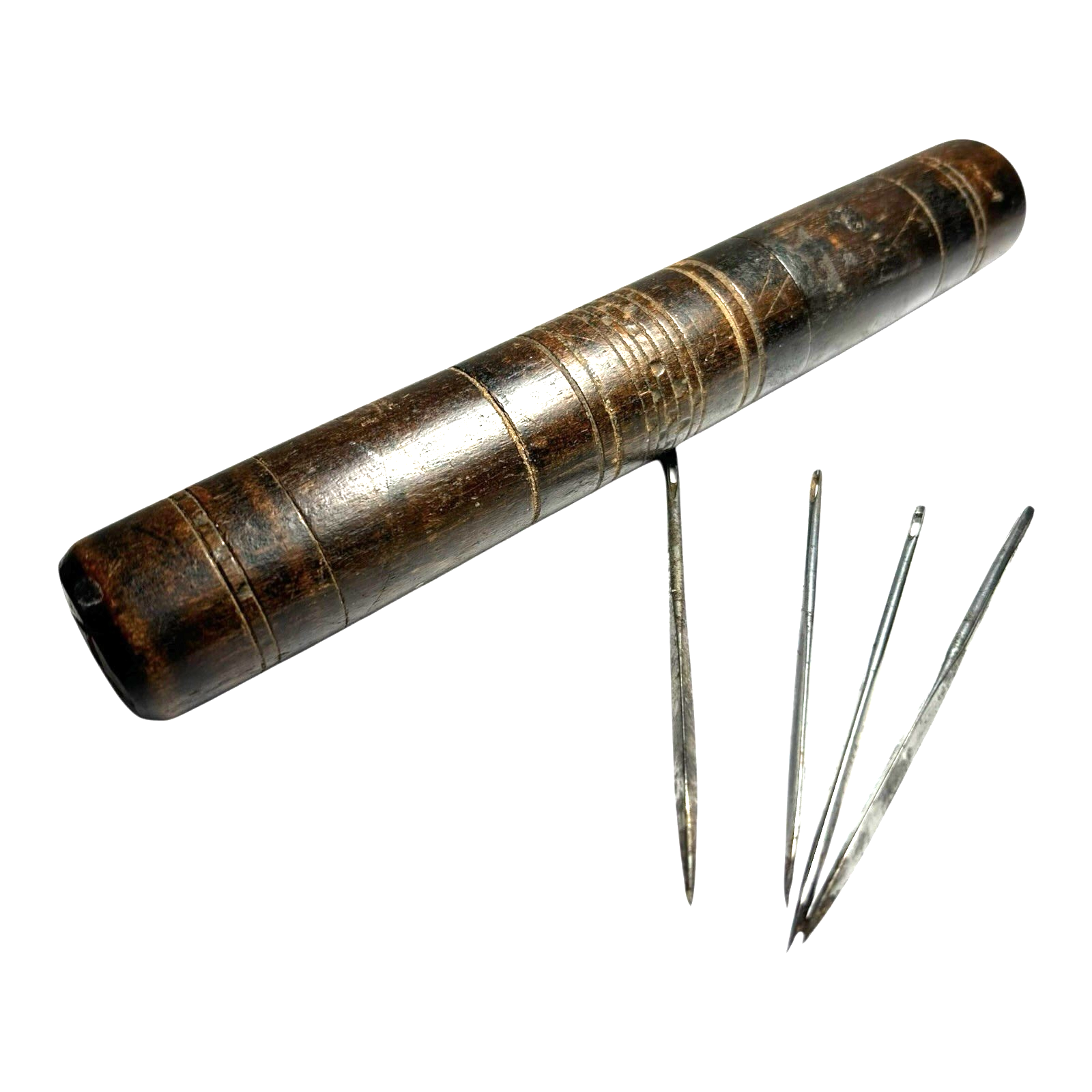 Antique Sailmaker Needles (4) and Hand Carved Case