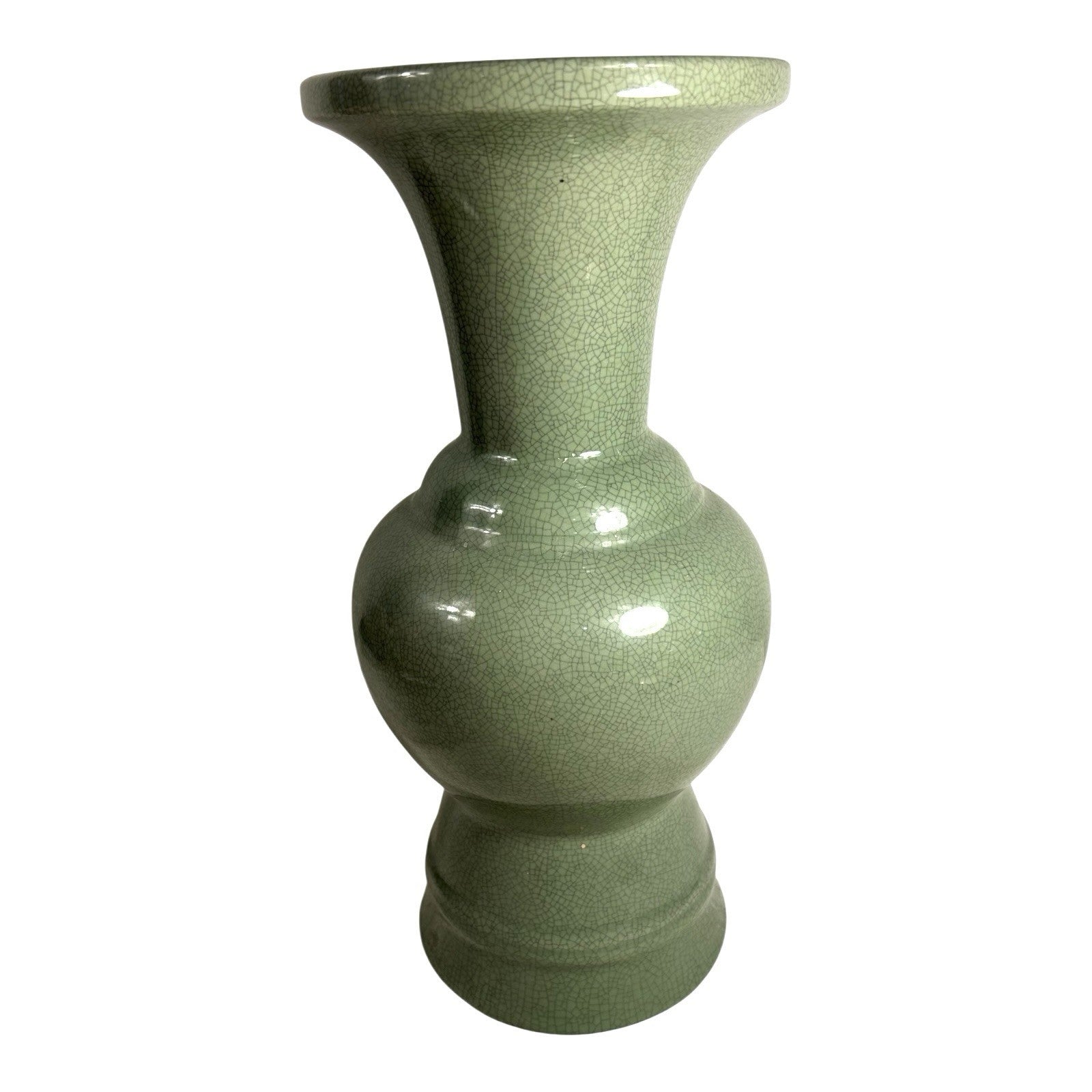 Antique Chinese Qing Dynasty Celadon Crackle Glass Ceramic Vase