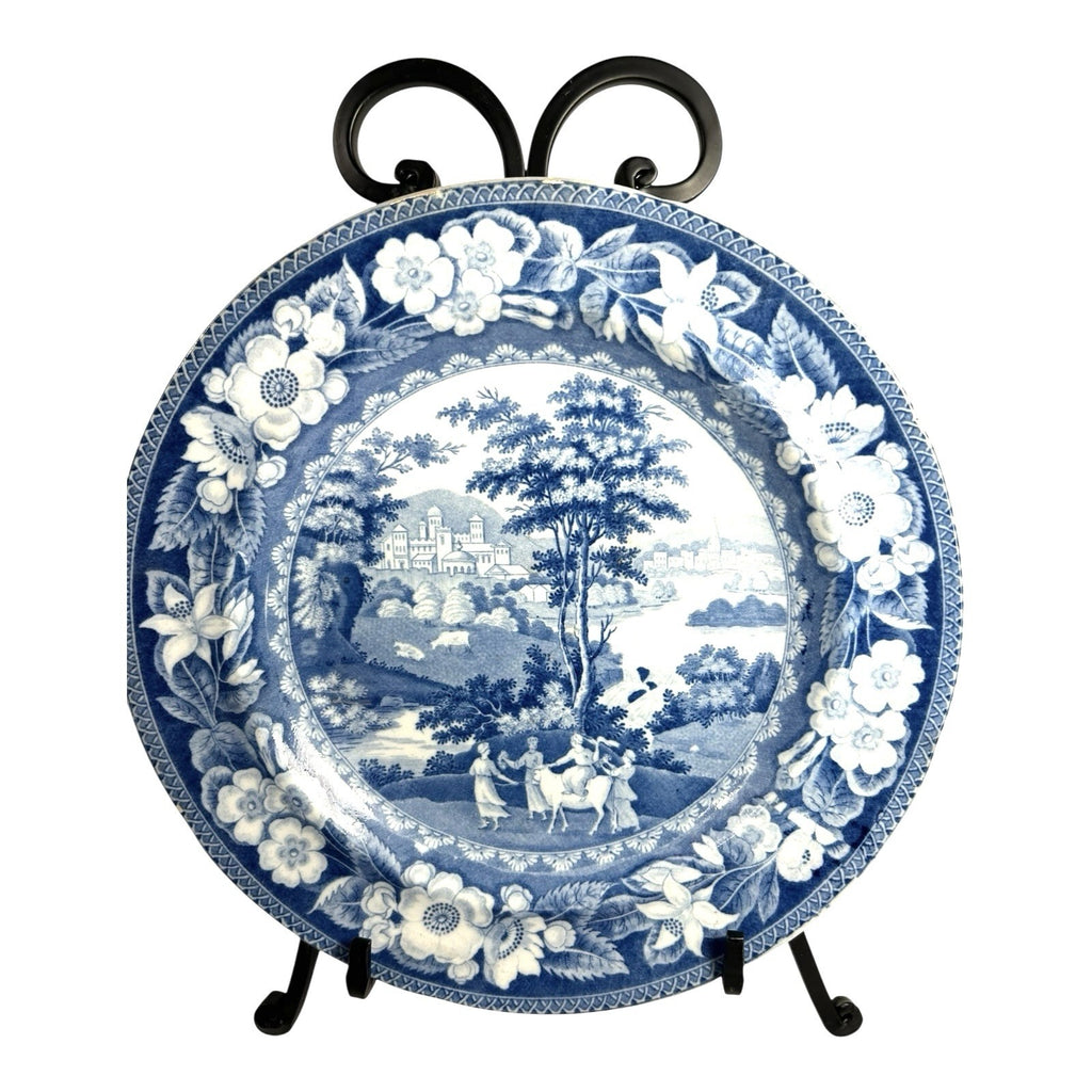 Antique Staffordshire Blue Transferware Riley Plate - Village Ladies