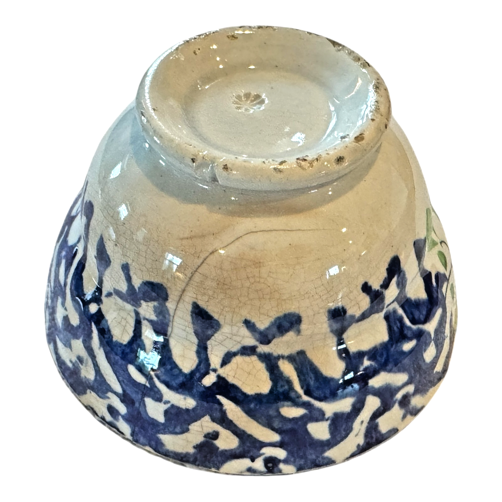 Antique Staffordshire Blue Spatterware Spongeware Cup & Saucer - Red Tulip