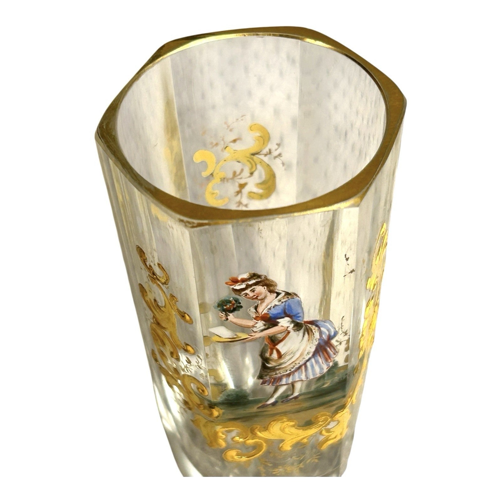 Antique Moser Six-Sided Hand Painted Cordial Glass