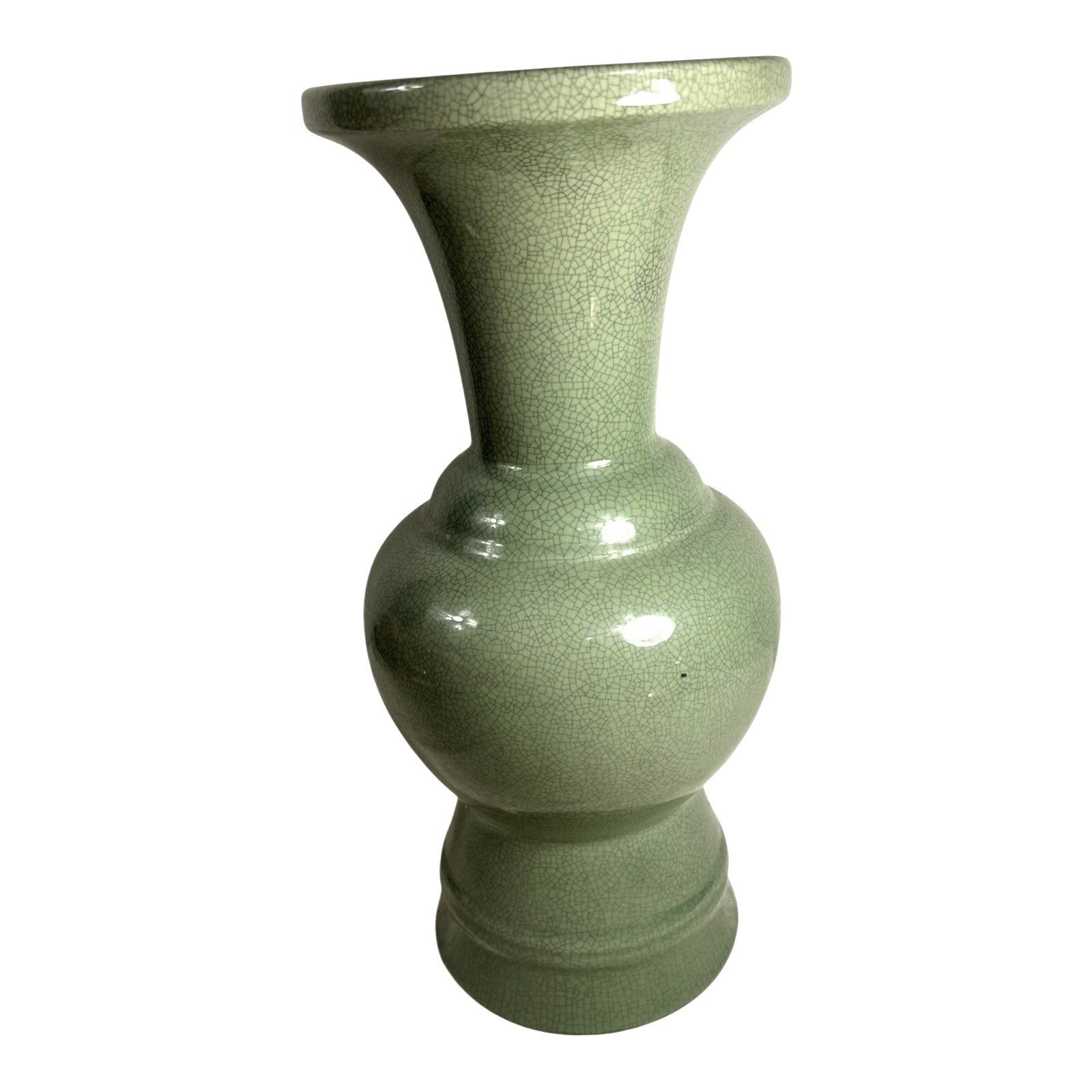 Antique Chinese Qing Dynasty Celadon Crackle Glass Ceramic Vase