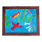 Vintage American Folk Art Primitive Outsider Art Hummingbird Painting - Signed