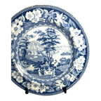 Antique Staffordshire Blue Transferware Riley Plate - Village Ladies