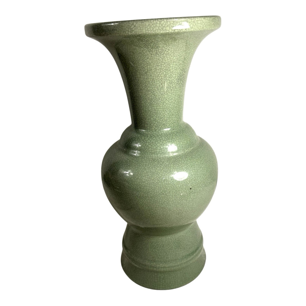 Antique Chinese Qing Dynasty Celadon Crackle Glass Ceramic Vase
