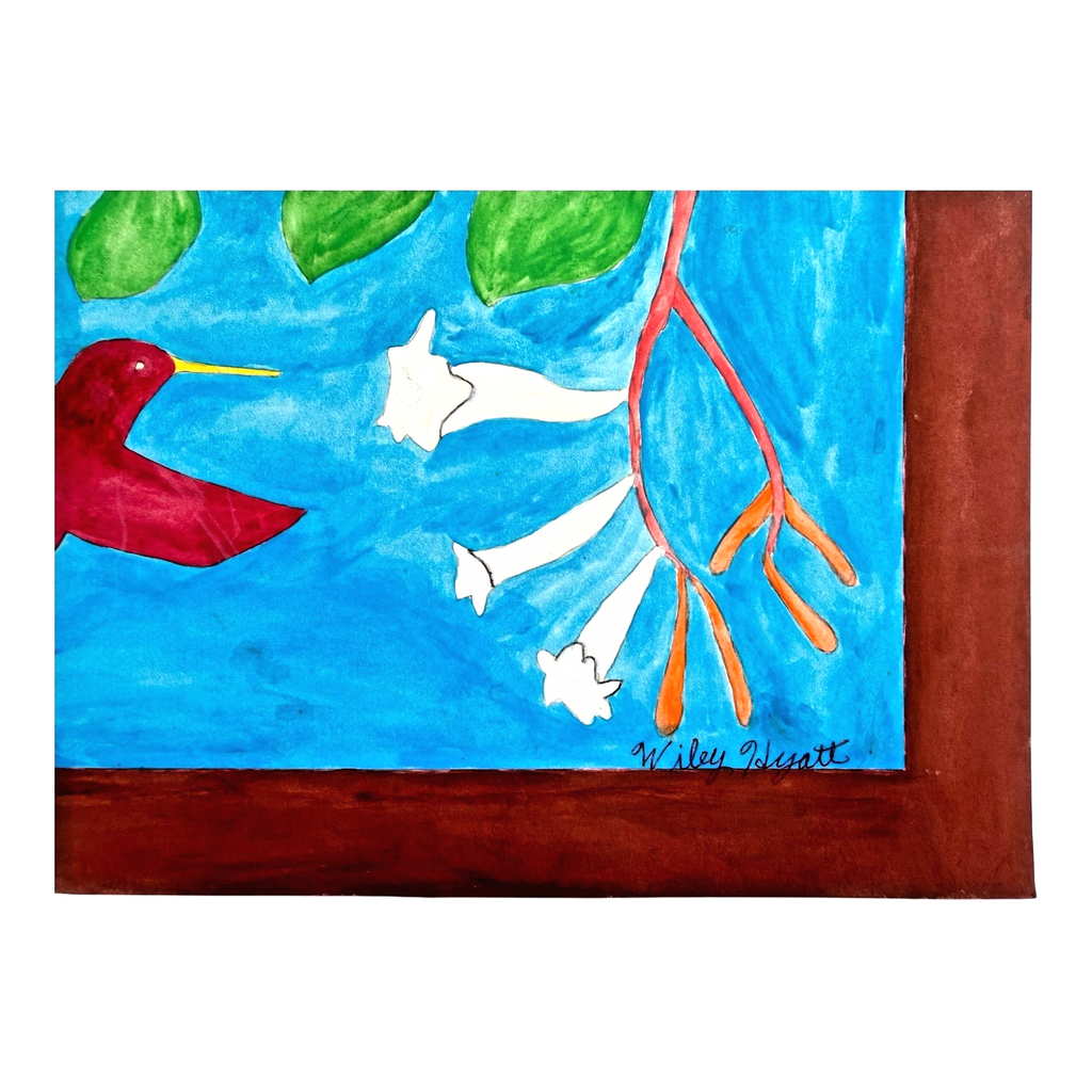 Vintage American Folk Art Primitive Outsider Art Hummingbird Painting - Signed