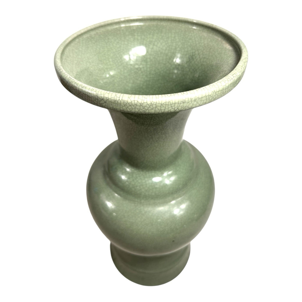 Antique Chinese Qing Dynasty Celadon Crackle Glass Ceramic Vase
