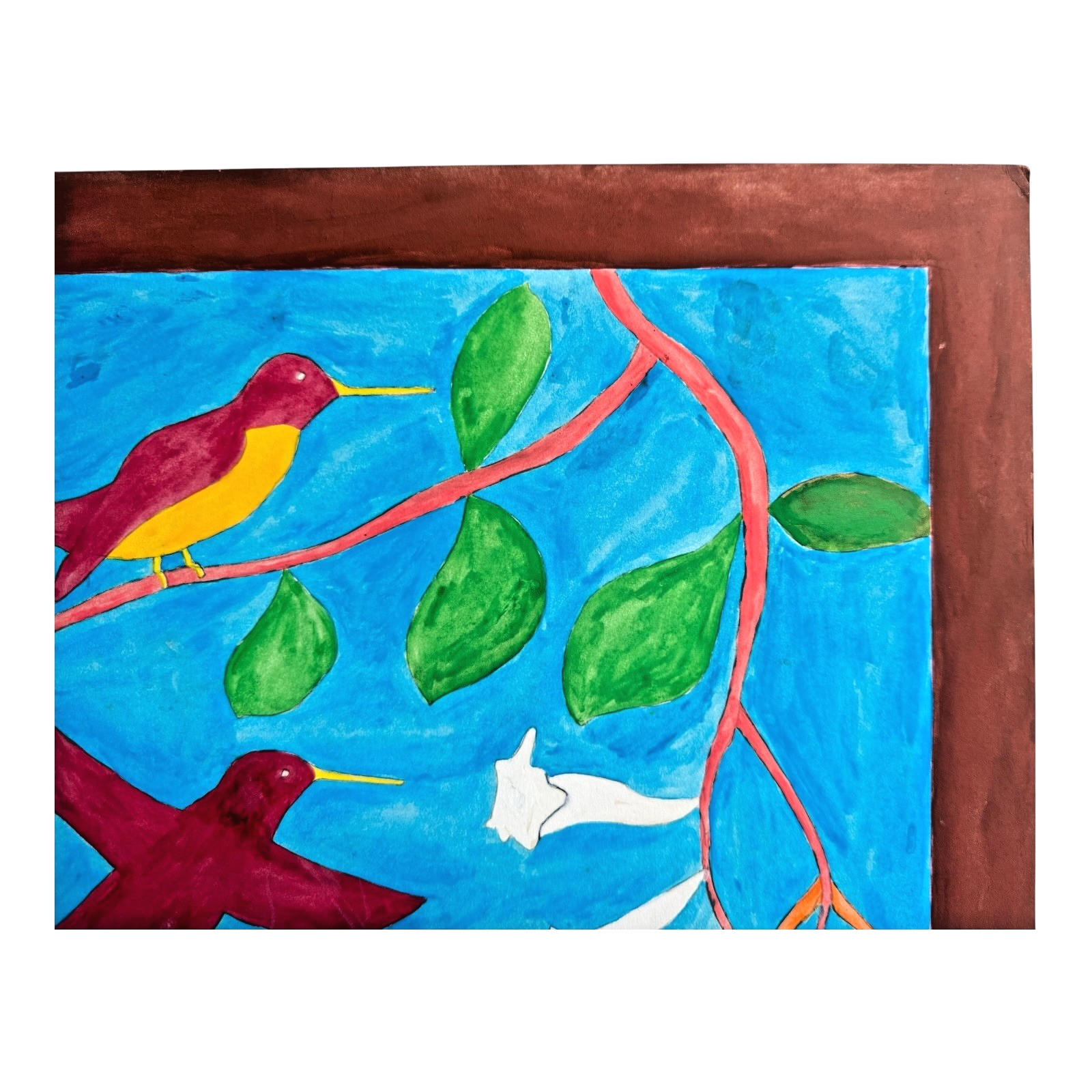 Vintage American Folk Art Primitive Outsider Art Hummingbird Painting - Signed