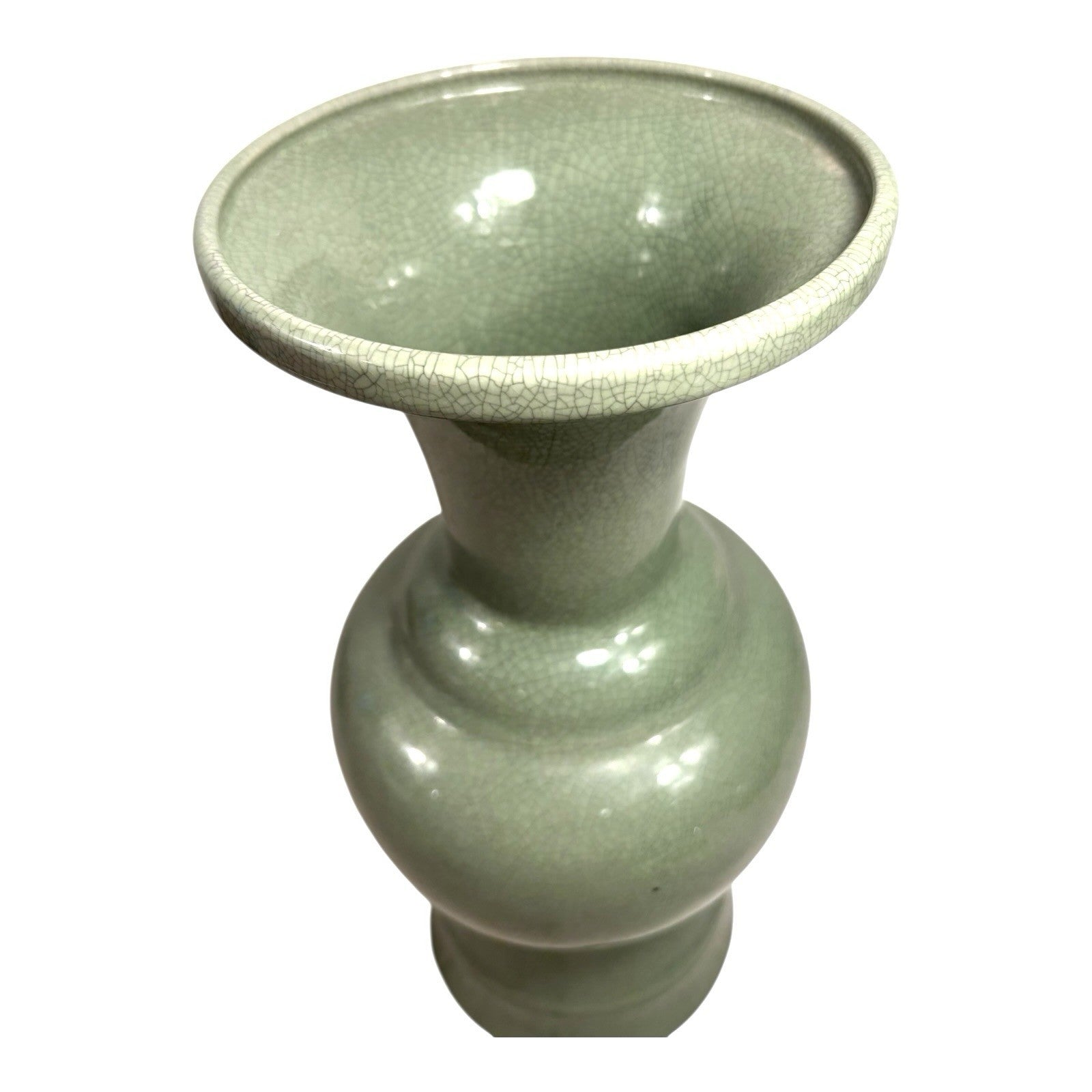 Antique Chinese Qing Dynasty Celadon Crackle Glass Ceramic Vase