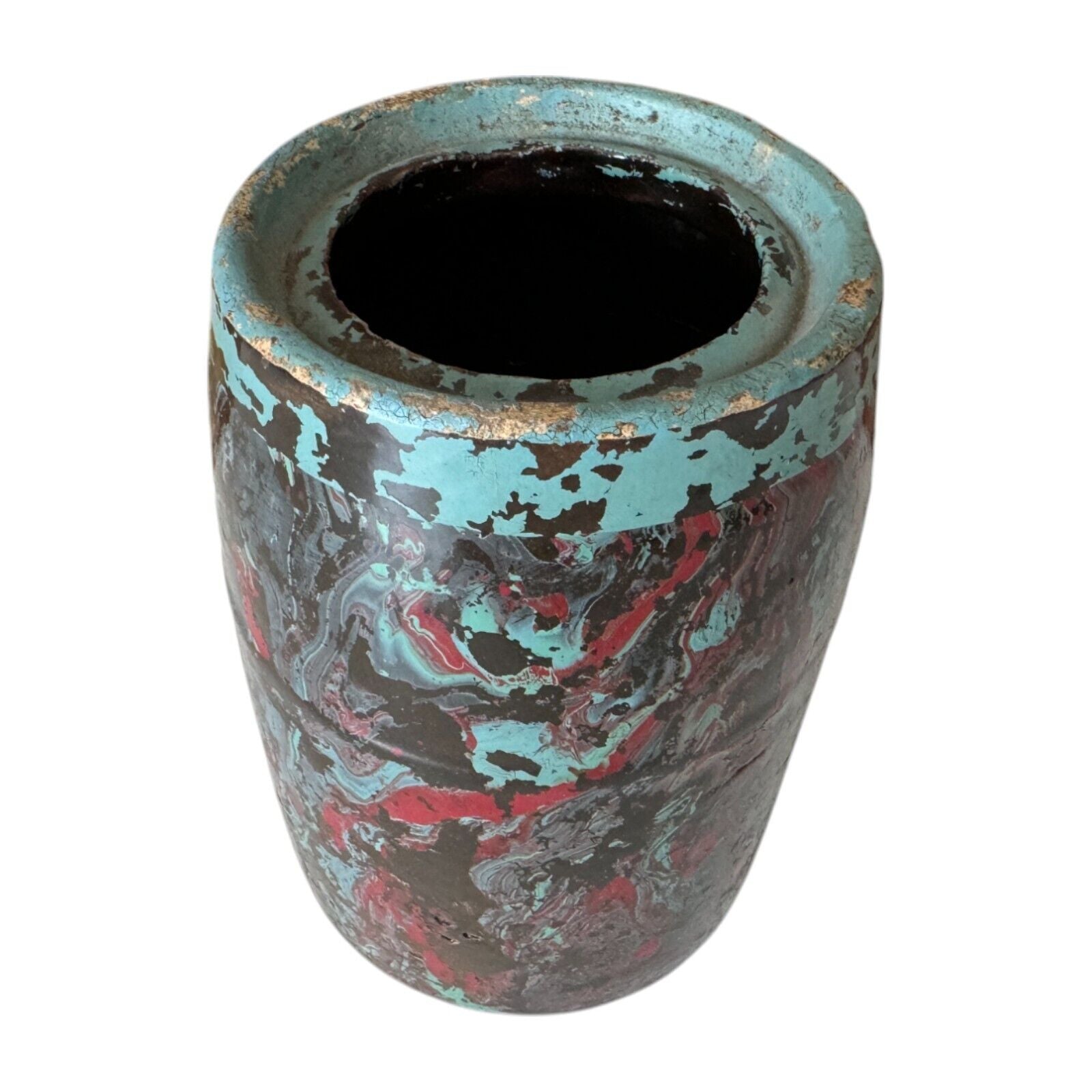 Vintage Ozark Roadside Tourist Pottery Multicolor Drip Glaze Stoneware Vase