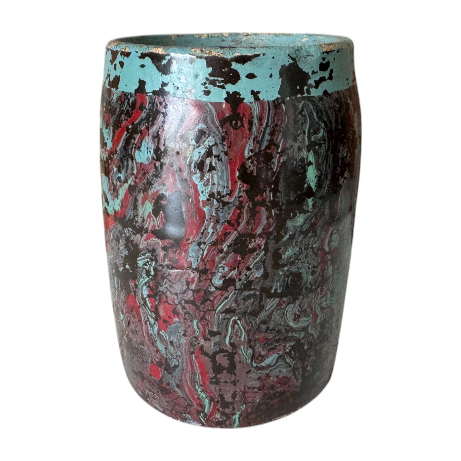 Vintage Ozark Roadside Tourist Pottery Multicolor Drip Glaze Stoneware Vase