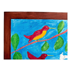 Vintage American Folk Art Primitive Outsider Art Hummingbird Painting - Signed