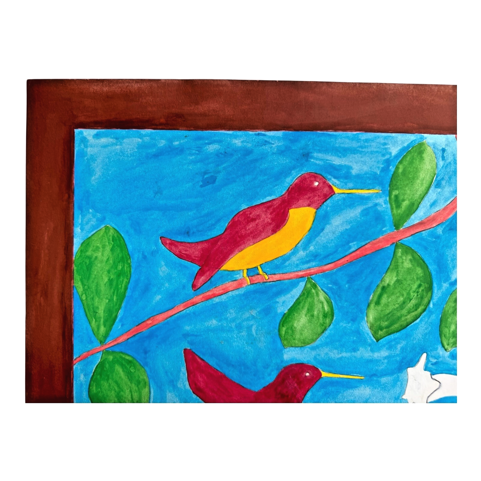 Vintage American Folk Art Primitive Outsider Art Hummingbird Painting - Signed