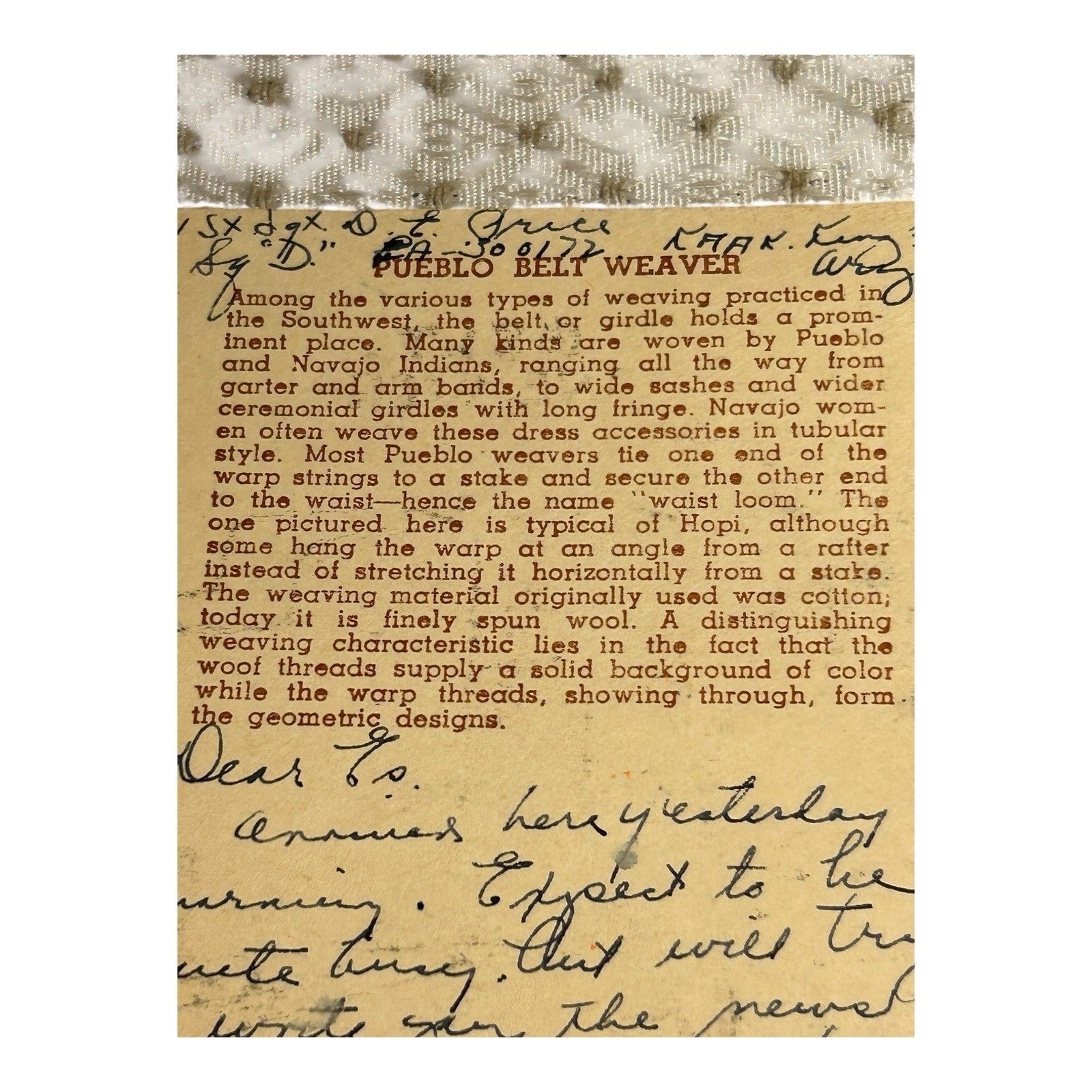 Antique Yucca Wood Pulp Native American Post Card