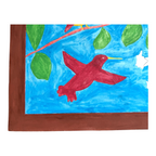 Vintage American Folk Art Primitive Outsider Art Hummingbird Painting - Signed