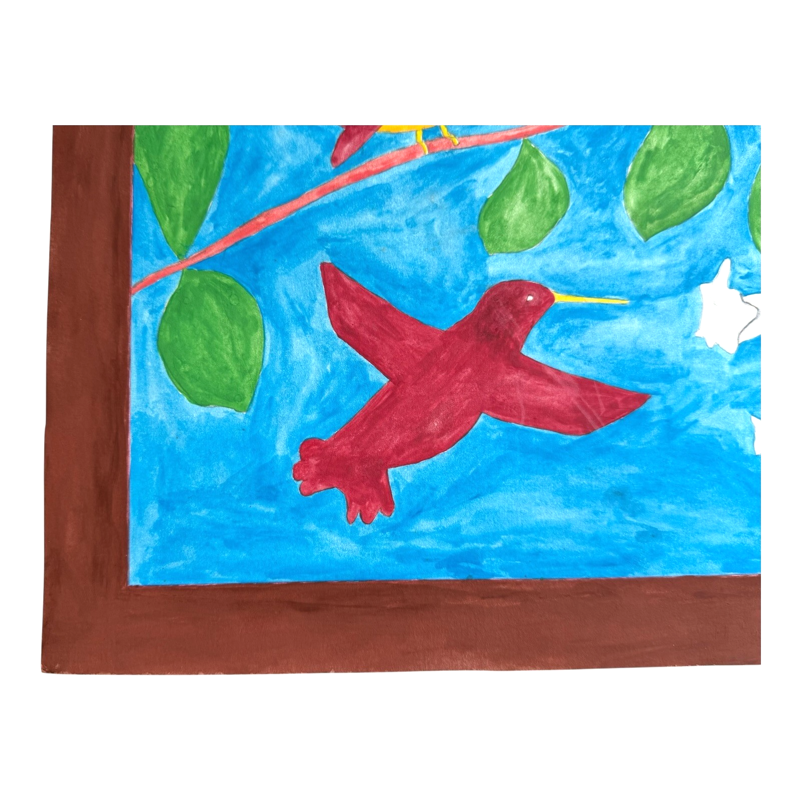 Vintage American Folk Art Primitive Outsider Art Hummingbird Painting - Signed