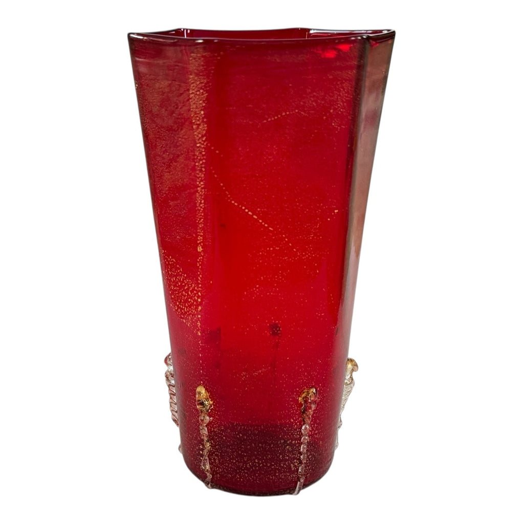 Vintage Murano Red Aventurine Art Glass Vase, Gold Fleck - Martha Stewart Prop