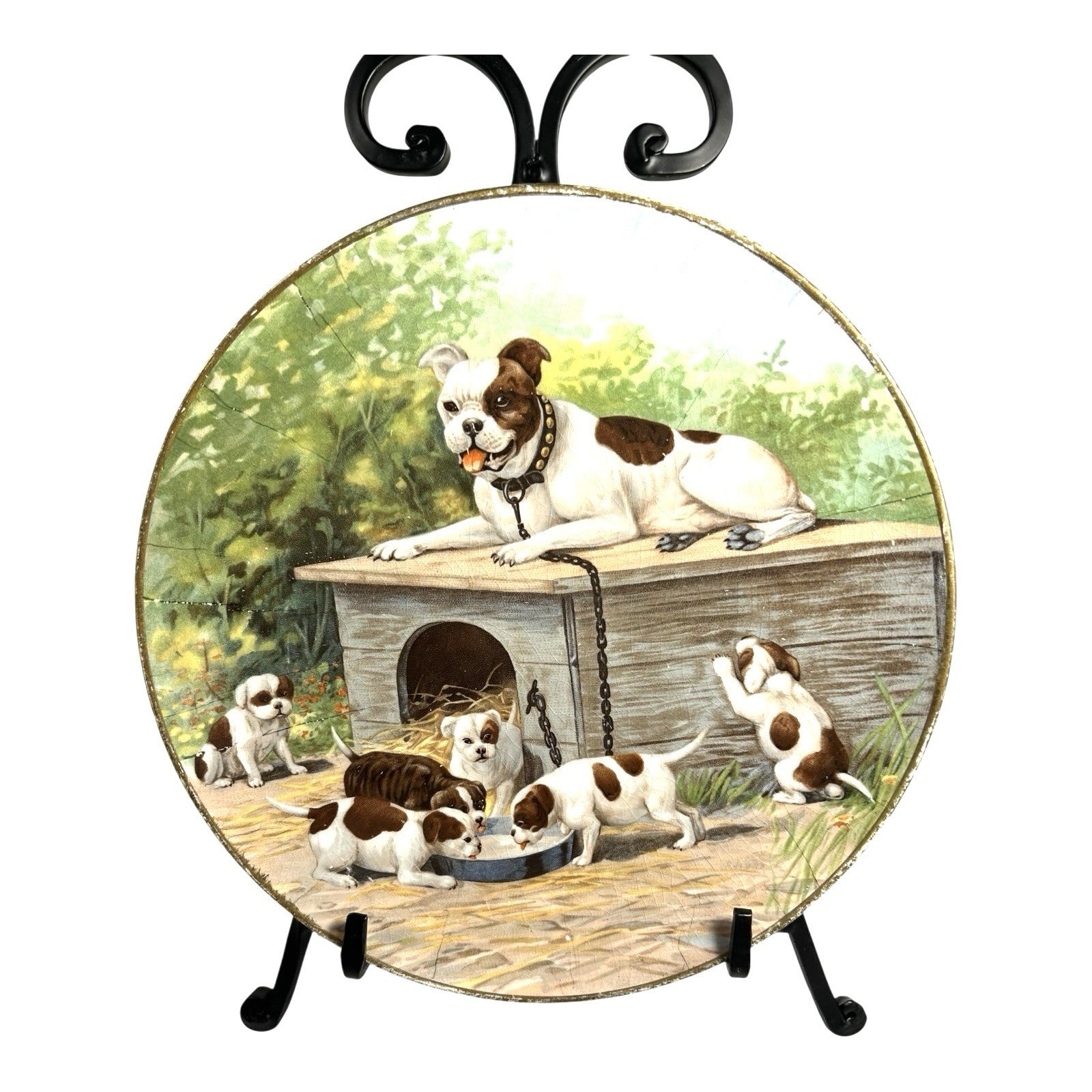 Antique TST Taylor Smith Taylor Bulldog & Puppies Portrait Plate 1929