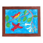 Vintage American Folk Art Primitive Outsider Art Hummingbird Painting - Signed