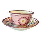 Antique Staffordshire Pink Lustre Lustreware Floral Cup & Saucer