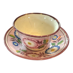 Antique Staffordshire Pink Lustre Lustreware Floral Cup & Saucer