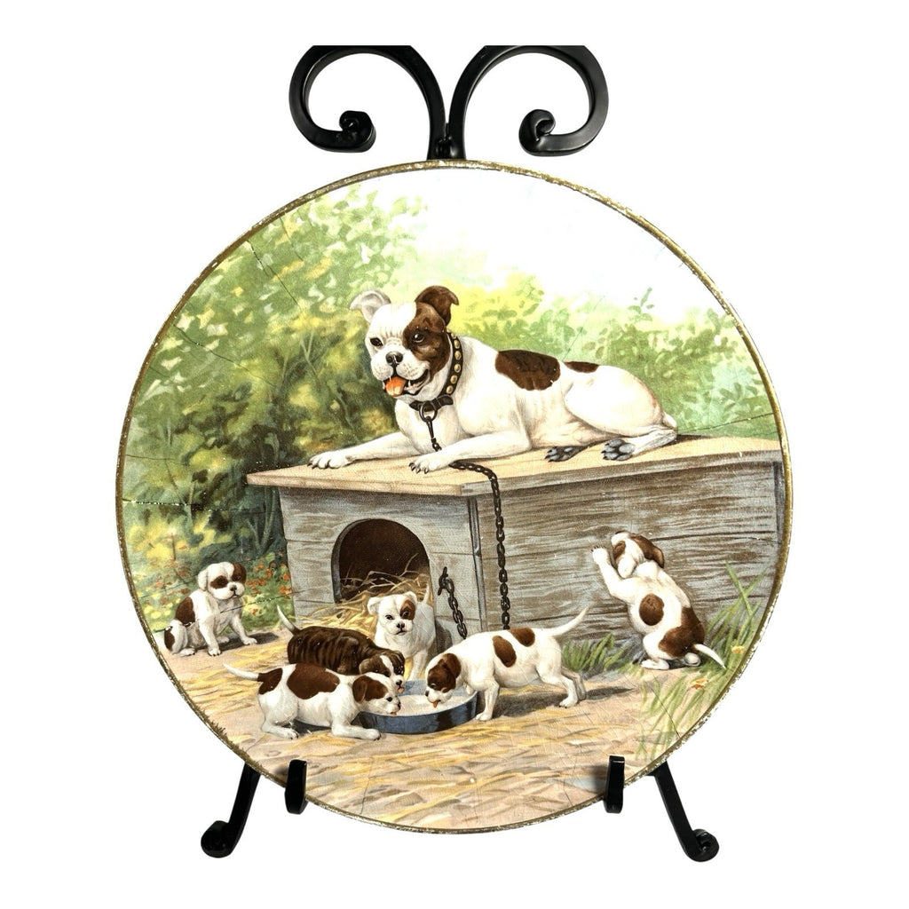 Antique TST Taylor Smith Taylor Bulldog & Puppies Portrait Plate 1929