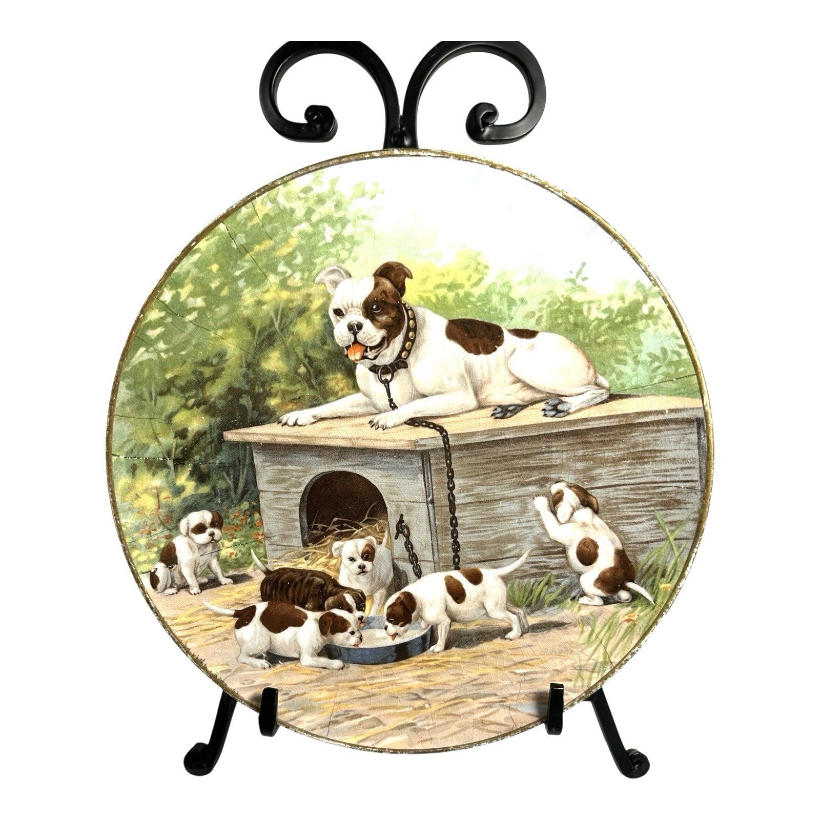 Antique TST Taylor Smith Taylor Bulldog & Puppies Portrait Plate 1929