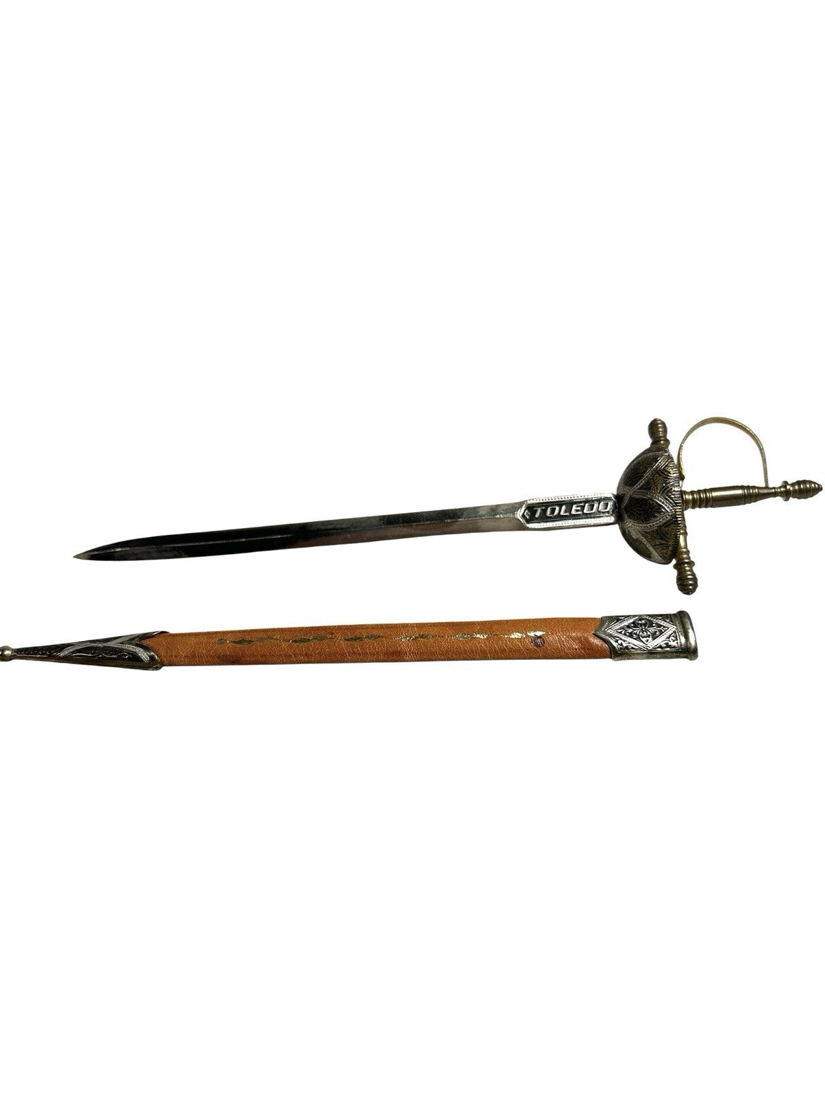 Vintage Toledo Spain Gold Silver Enamel Rapier Dagger Knife Letter Opener