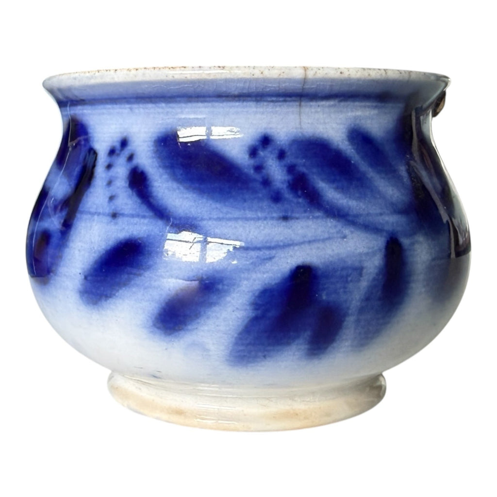 Antique Flow Blue Pottery Hand Painted Floral Jardiniere Cache Pot Bowl